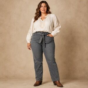 Seven7 Jeans Plus Size 26 Black Acid washed Straight Leg Studded Belt Western